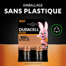 Charger l'image dans la galerie, Duracell Plus Piles AAA (lot de 12) - Alcalines 1,5V - Jusqu’à 100% plus longtemps - Idéales pour les appareils du quotidien - Emballage 0% plastique - Conservation 10 ans - LR03 MN2400