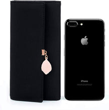 Charger l'image dans la galerie, RRANCharltu Portefeuille Femme Longue Porte-Cartes Porte-Monnaie à glissière avec Feuille Pendentif en PU Cuir, 10 Emplacements Cartes pour Cadeau de Noël Saint-Valentin (Noir)