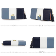 Charger l'image dans la galerie, Pomelo Best Portefeuille Femme Cuir Porte Monnaie Porte-chéquiers Porte-Cartes pour 12 Cartes, Bleu Foncé/Blanc