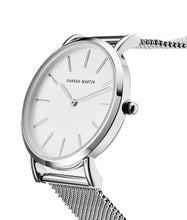 Charger l'image dans la galerie, HANNAH MARTIN Très Mince Montre pour Femme Quartz Analogique Étanche Acier Inoxydable (Surface Blanche, Ceinture Argent)