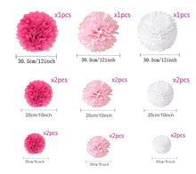 Charger l'image dans la galerie, MAKFORT Pompon Rose Pompon Papier Soie Papier Fleur Pompon Boule à Suspendre 6",10",12" décor Mariage fête Anniversaire Happy Birthday Lot de 15 Rose