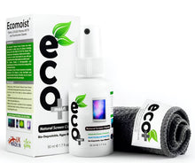 Charger l'image dans la galerie, Kit de spray nettoyant naturel Ecomoist pour écran 50ml avec chiffon microfibre réutilisable, compatible smartphones, écrans tactiles, ordinateurs portables et