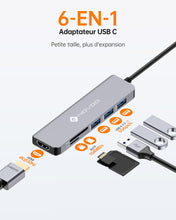 Charger l'image dans la galerie, NOVOO Hub Adaptateur USB C vers HDMI 4K, 3 x USB 3.0, Lecteur de Carte SD & Micro SD, Hub USB-C Dock Compatible avec Macbook Air Macbook Pro ChromeBook Pixel Matebook XPS Appareils Type-C