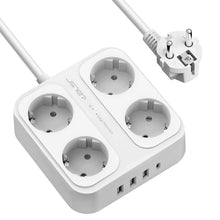 Charger l'image dans la galerie, JSVER Multiprise, Multi Prises Électriques à 4 Prises et 4 Ports USB (3680W/16A), Bloc Multiprise avec 3 Ports USB A+1 Ports USB C Câble 1,8M et Interrupteurs, Protection Contre Les Surcharges-Blanc