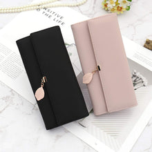 Charger l'image dans la galerie, RRANCharltu Portefeuille Femme Longue Porte-Cartes Porte-Monnaie à glissière avec Feuille Pendentif en PU Cuir, 10 Emplacements Cartes pour Cadeau de Noël Saint-Valentin (Noir)
