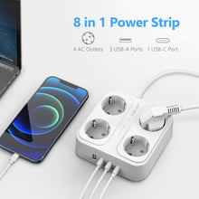 Charger l'image dans la galerie, JSVER Multiprise, Multi Prises Électriques à 4 Prises et 4 Ports USB (3680W/16A), Bloc Multiprise avec 3 Ports USB A+1 Ports USB C Câble 1,8M et Interrupteurs, Protection Contre Les Surcharges-Blanc