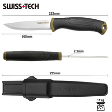 Charger l'image dans la galerie, Swiss+Tech Couteau de Survie, Couteau de Chasse à Lame Fixe avec Etui Rigide, Parfait pour Survie, Chasse, Camping, Randonnée