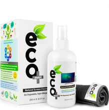 Charger l'image dans la galerie, Kit de spray nettoyant naturel Ecomoist pour écran 250ml avec chiffon microfibre réutilisable, compatible smartphones, écrans tactiles, ordinateurs portables et iPad - Élimine en toute sécurité la poussière et la saleté de vos appareils électroniques