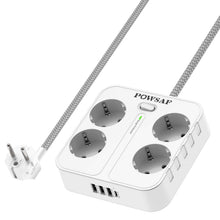 Charger l'image dans la galerie, POWSAF Reglette de Prises Quadruple avec Quatre Ports de Charge USB, pour Montage en Pared, pour Maison et Bureau - Blanc