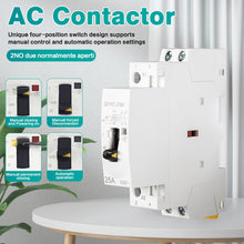 Charger l'image dans la galerie, Ailao Contacteur AC, Contacteur Automatique Manuel Domestique Contacteur AC Monophasé 2P 25A 2NO 220V Contacteur Automatique Manuel sur Rail DIN