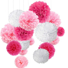 Charger l'image dans la galerie, MAKFORT Pompon Rose Pompon Papier Soie Papier Fleur Pompon Boule à Suspendre 6",10",12" décor Mariage fête Anniversaire Happy Birthday Lot de 15 Rose