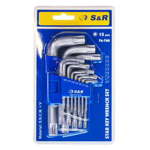 Charger l'image dans la galerie, S&R Clefs Torx Hexagonales - Jeu 15 Clés Torx à étoile sans trous Extra Résistantes TX6 – TX60. Torx 6/7 / 8/9 / 10/15 / 20/25 / 27/30 / 40/45 / 50/55 / 60