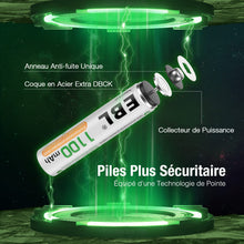 Charger l'image dans la galerie, EBL 8PCS Piles Rechargeables AAA 1100mAh 1,2V Ni-MH, Haute Capacité Réelle Batteries Rechargeables, avec Boîte de Stockage de Piles