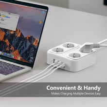 Charger l'image dans la galerie, JSVER Multiprise, Multi Prises Électriques à 4 Prises et 4 Ports USB (3680W/16A), Bloc Multiprise avec 3 Ports USB A+1 Ports USB C Câble 1,8M et Interrupteurs, Protection Contre Les Surcharges-Blanc