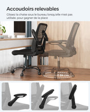 Charger l'image dans la galerie, SONGMICS Chaise Bureau Ergonomique en Toile, Fauteuil, Support Lombaire Rembourré, Mécanisme à Bascule, Assise Large de 53 cm, Accoudoirs Rabattables, Noir OBN37BK