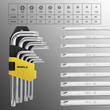 Charger l'image dans la galerie, Gunpla Ensemble Clé Allen Torx Coudée Etoile Hexagonales à Court Bras Lot de 9 Pièces avec Boîtier de Rangement T10-T50 pour Entretien De La Maison Chantier Projet
