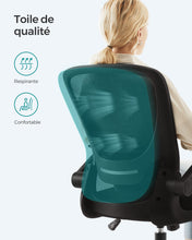 Charger l'image dans la galerie, SONGMICS Chaise Bureau Ergonomique en Toile, Fauteuil, Support Lombaire Rembourré, Mécanisme à Bascule, Assise Large de 53 cm, Accoudoirs Rabattables, Noir OBN37BK