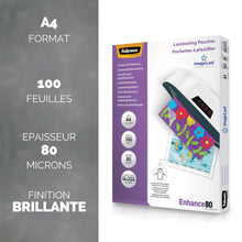 Charger l'image dans la galerie, Pochettes de plastification Fellowes au format A4, 80 microns, Pack de 100 Feuilles à plastifier, Finition Brillante, Technologie ImageLast Aspect Haute Qualité, Idéal pour les photos et affiches