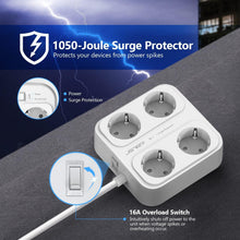 Charger l'image dans la galerie, JSVER Multiprise 3M, Parasurtenseurs 4 Prises et 4 Ports USB (3680W/16A), Bloc Multiprise avec 3 Ports USB A+1 Ports USB C avec Interrupteurs, Protection Contre Les Surcharges-Blanc