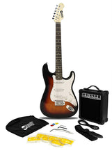 Charger l'image dans la galerie, RockJam Kit de guitare électrique Taille complète avec ampli de guitare de 10 watts, cours, sangle, sac de concerts, choix, cordes de plomb et de rechange - Sunburst