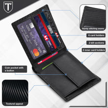 Charger l'image dans la galerie, TEEHON® Portefeuille Homme en Cuir Véritable avec Blocage RFID/NFC 8 Porte Carte Crédit, 2 Compartiment à Billets, Classique Porte Feuille Poche à Monnaie avec Boîte Cadeau- Noir