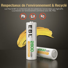 Charger l'image dans la galerie, EBL 8PCS AA Piles Rechargeables Ni-MH 2800mAh Plus Haute Capacité, Piles R6 Rechargeables avec boîtes de Piles
