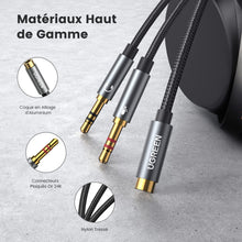 Charger l'image dans la galerie, UGREEN Adaptateur Jack Audio Stéréo 3.5mm Adaptateur Micro Casque Femelle vers 2 Mâle Câble Splitter Y Jack Audio Compatible avec Ordinateur PC Haut Parleur Enceinte 20cm