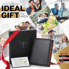 Charger l'image dans la galerie, TEEHON Portefeuille Homme en Cuir Véritable Porte-Monnaie avec Blocage RFID/NFC 13 Porte Carte Crédit, 2 Compartiment à Billets, Grande Poche à Monnaie, Classique Porte Feuille Noir Orange