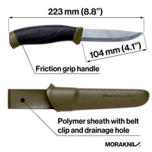 Charger l'image dans la galerie, Mora Couteau Companion MG Noir/Kaki, Lame 10,5 cm