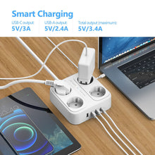 Charger l'image dans la galerie, JSVER Multiprise, Multi Prises Électriques à 4 Prises et 4 Ports USB (3680W/16A), Bloc Multiprise avec 3 Ports USB A+1 Ports USB C Câble 1,8M et Interrupteurs, Protection Contre Les Surcharges-Blanc