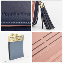 Charger l'image dans la galerie, Pomelo Best Portefeuille Femme Cuir Porte Monnaie Porte-chéquiers Porte-Cartes pour 12 Cartes, Bleu Foncé/Blanc