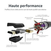 Charger l&#39;image dans la galerie, Amazon Basics Lot de 3 câbles HDMI 4K de 1.8 m - Haute performance 18 Gbps avec Ethernet, 4K@60Hz, 2160p, Noir
