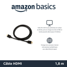 Charger l&#39;image dans la galerie, Amazon Basics Lot de 3 câbles HDMI 4K de 1.8 m - Haute performance 18 Gbps avec Ethernet, 4K@60Hz, 2160p, Noir
