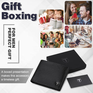 TEEHON® Portefeuille Homme en Cuir Véritable avec Blocage RFID/NFC 8 Porte Carte Crédit, 2 Compartiment à Billets, Classique Porte Feuille Poche à Monnaie avec Boîte Cadeau- Noir