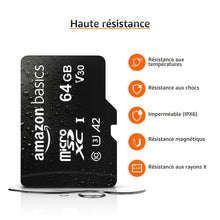 Charger l&#39;image dans la galerie, Amazon Basics - Carte Mémoire MicroSDXC, avec Adaptateur SD, A2, U3, vitesse de lecture maximale de 100 Mb/s, 64 GB (lot de 2), Noir
