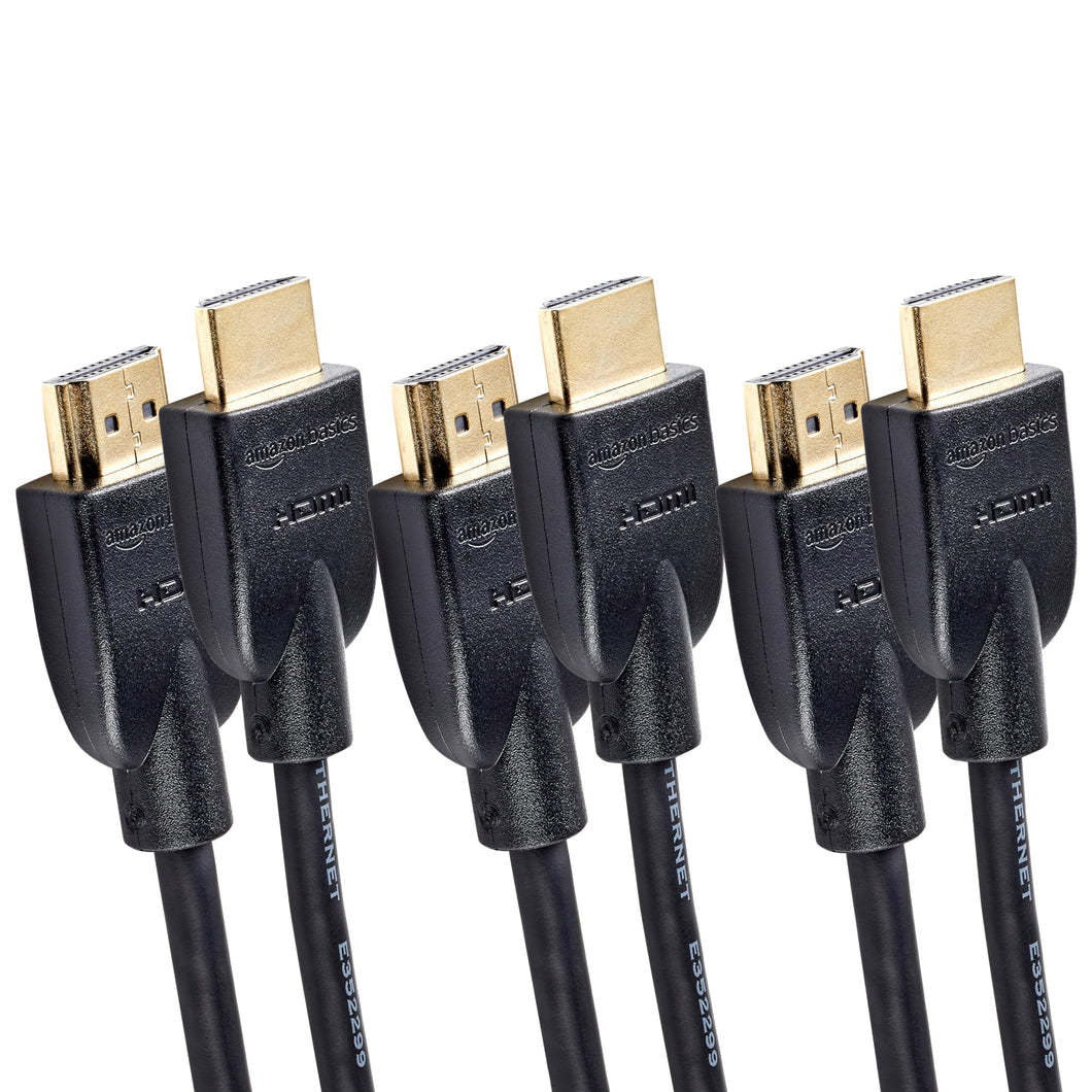 Amazon Basics Lot de 3 câbles HDMI 4K de 1.8 m - Haute performance 18 Gbps avec Ethernet, 4K@60Hz, 2160p, Noir